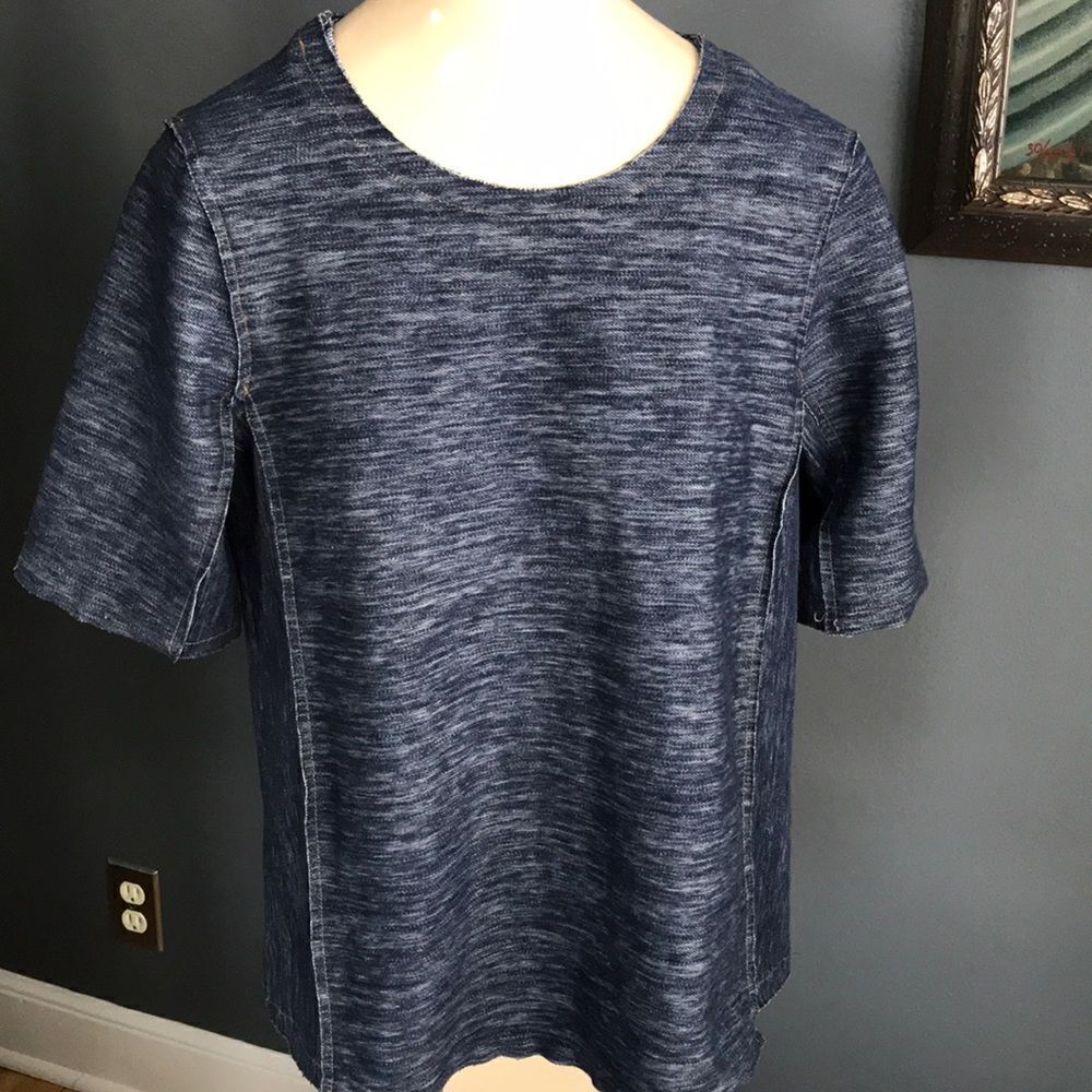 ZOA (Anthropologie)marled navy reverse seam top XS